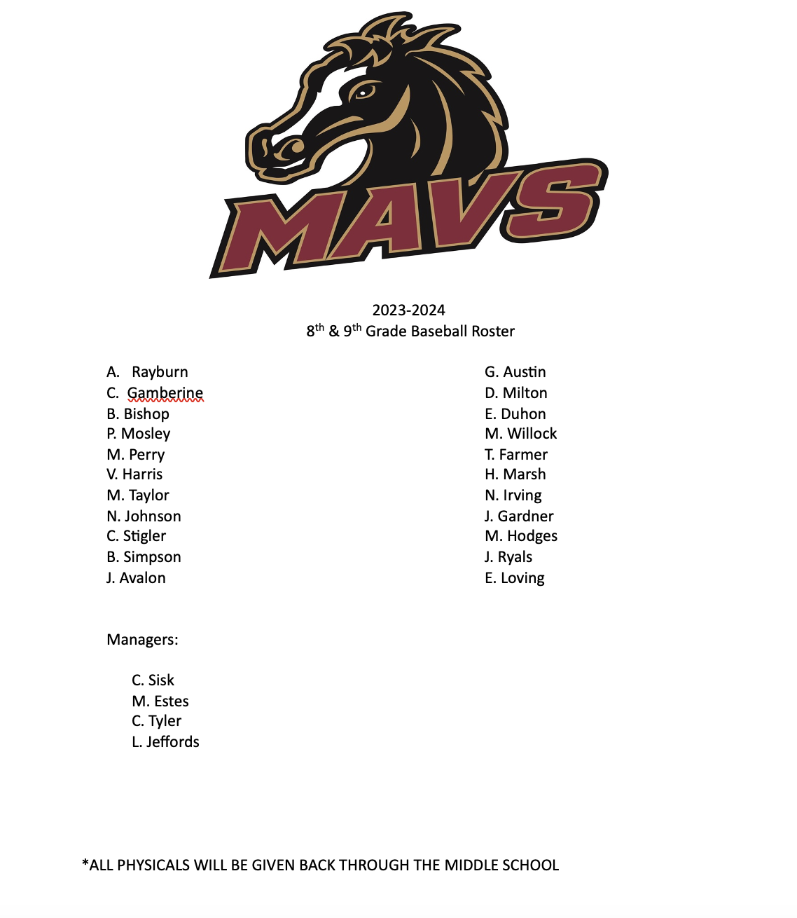 24 9th grade roster